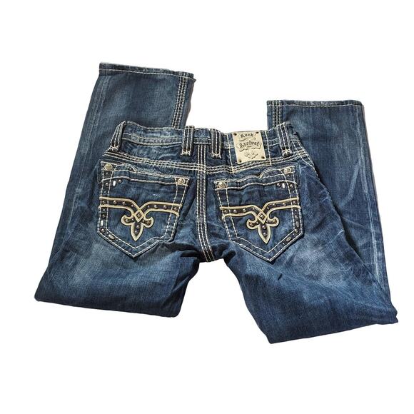 ROCK REVIVAL Alex straight leg jeweled cross jeans Men'sSize 29 in Blue